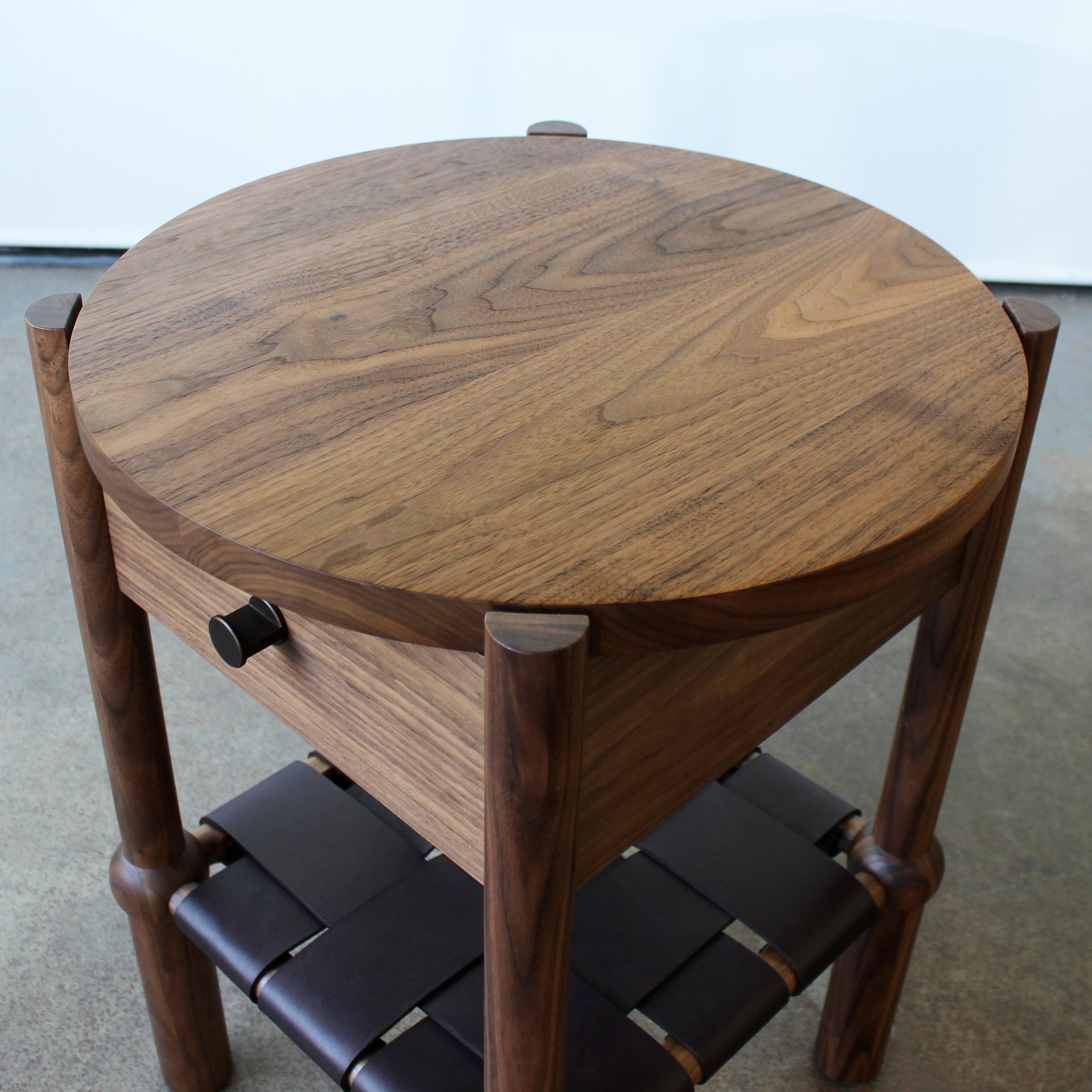 Mae Modern Solid Wood and Leather Side Table by Crump and Kwash In New Condition For Sale In Baltimore City, MD