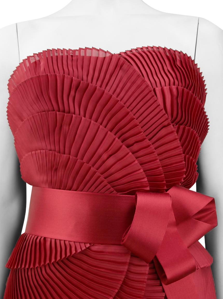 MARCHESA NOTTE Vestito a pieghe rosso con fiocco EU 38 In condizioni Nuovo in vendita a Montgomery, TX