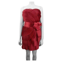 MARCHESA NOTTE Vestito a pieghe rosso con fiocco EU 38