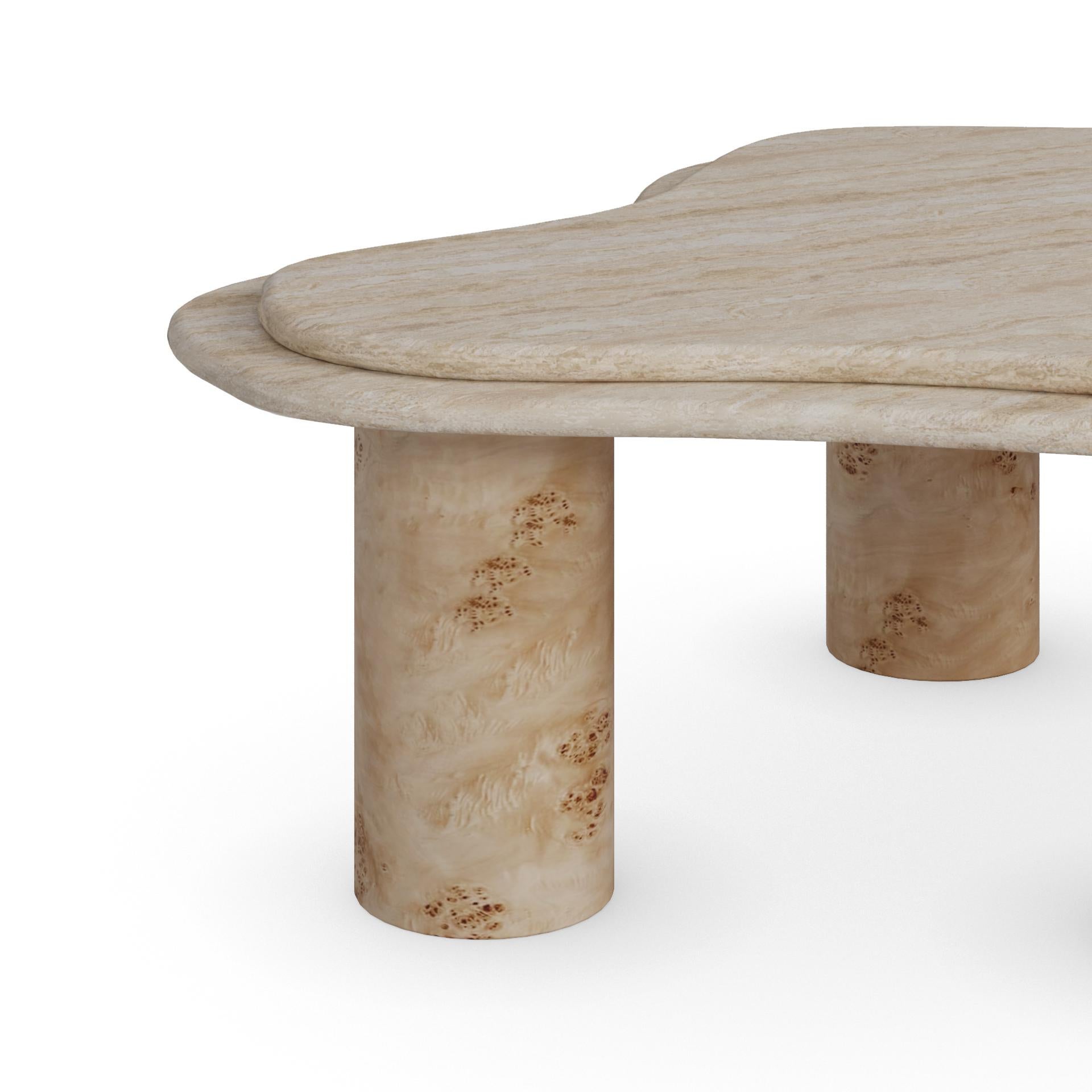 Portuguese Maelis Coffee Table by Nolita Harbour - Double Travertine with Poplar-Root For Sale