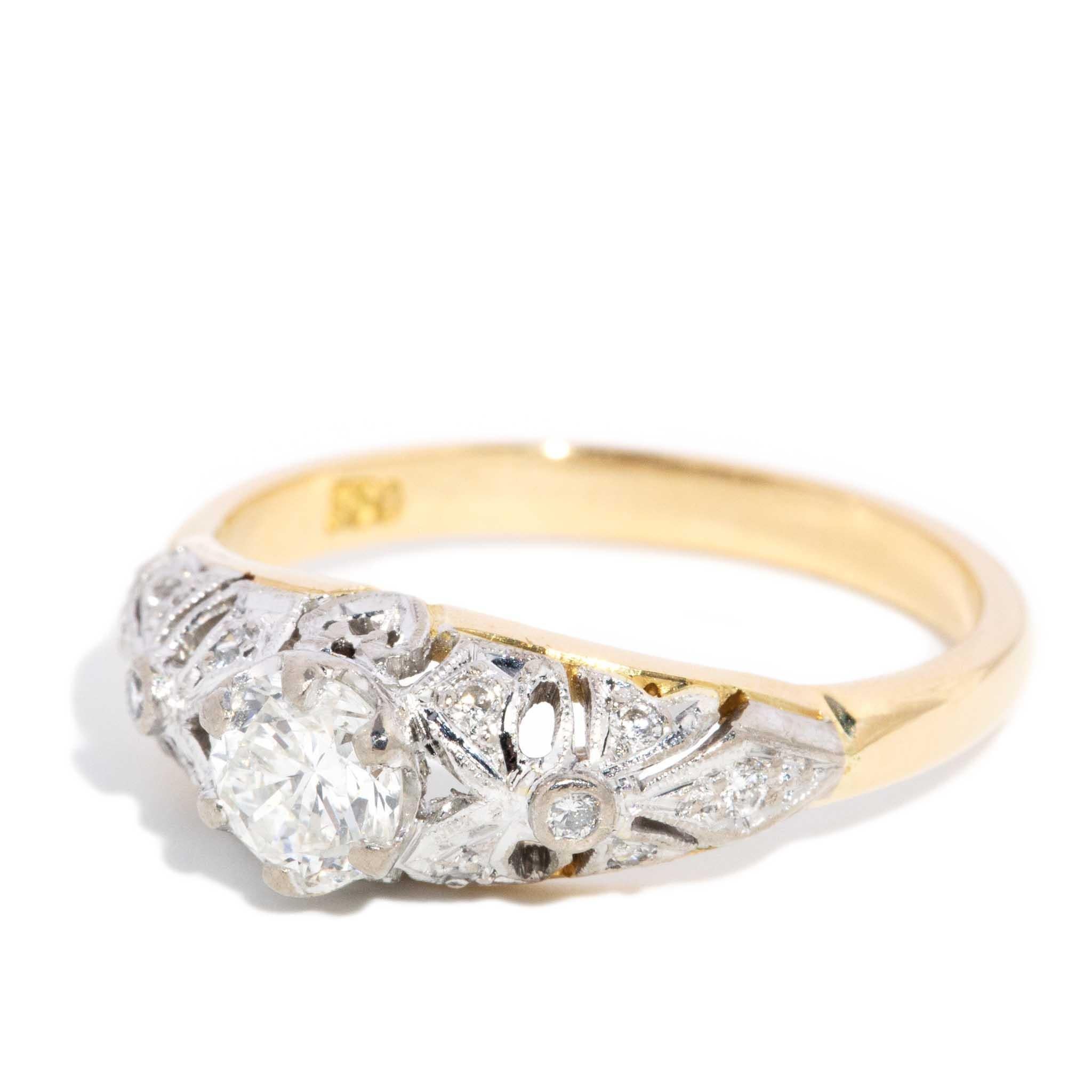Brilliant Cut Vintage Circa 1970s Brilliant & Single Diamond Ring 18 Carat Yellow & White Gold For Sale