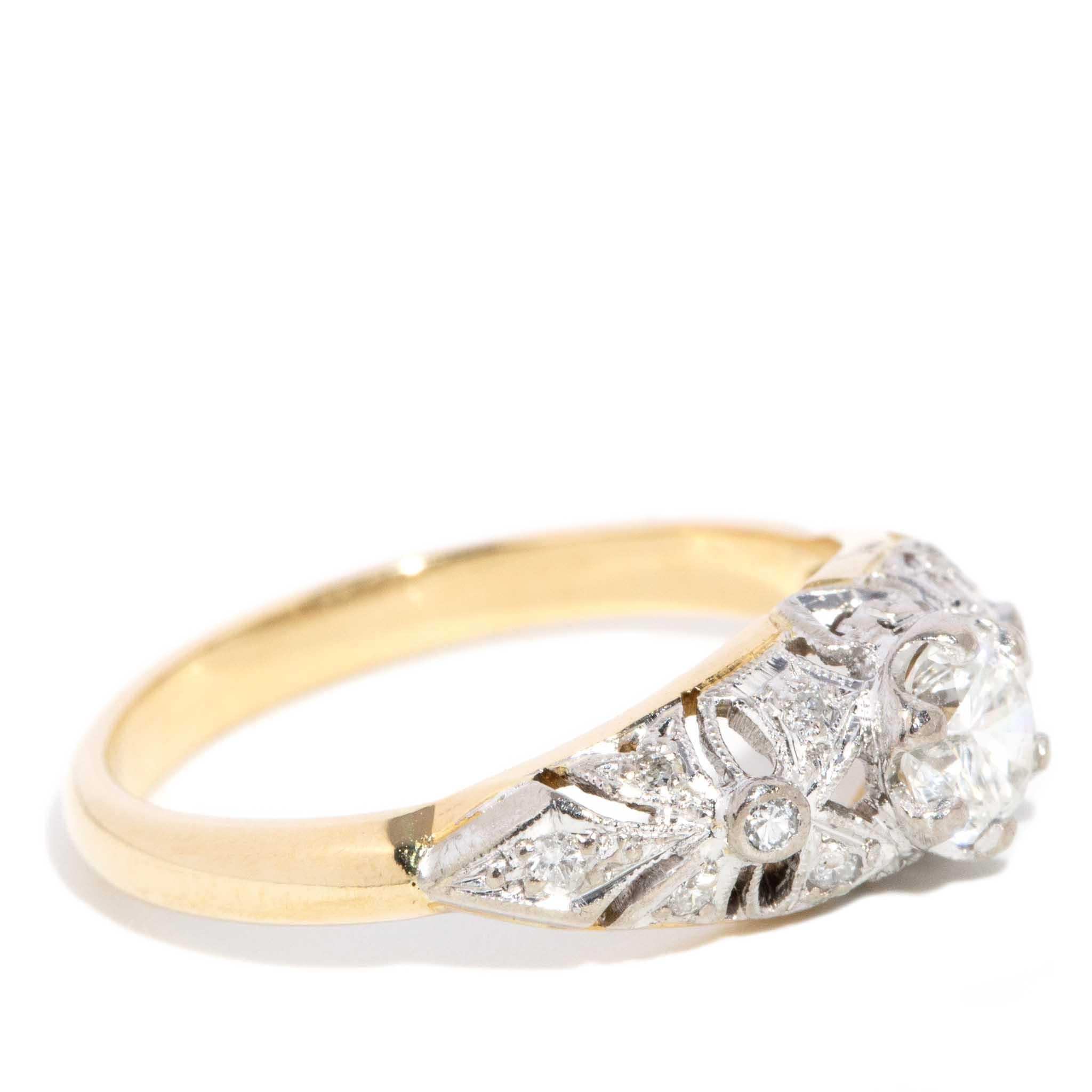 Women's Vintage Circa 1970s Brilliant & Single Diamond Ring 18 Carat Yellow & White Gold For Sale