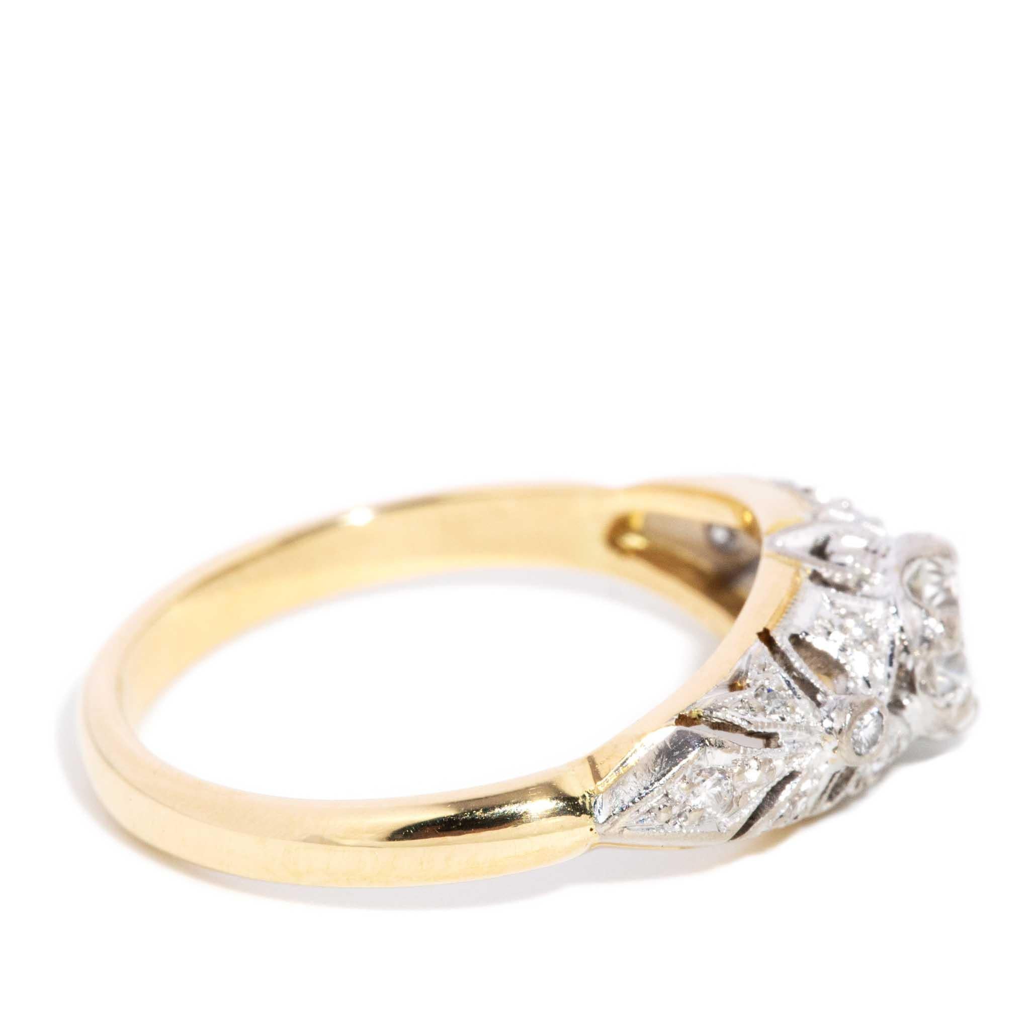 Vintage Circa 1970s Brilliant & Single Diamond Ring 18 Carat Yellow & White Gold For Sale 1