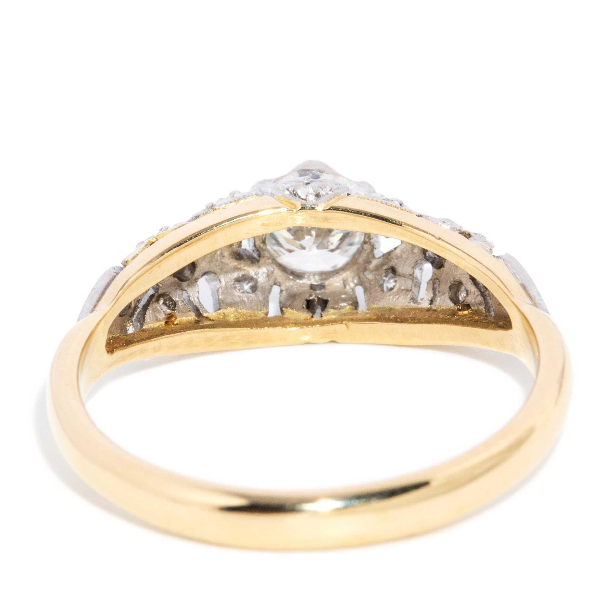 Vintage Circa 1970s Brilliant & Single Diamond Ring 18 Carat Yellow & White Gold For Sale 3