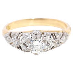 Vintage Circa 1970s Brilliant & Single Diamond Ring 18 Carat Yellow & White Gold
