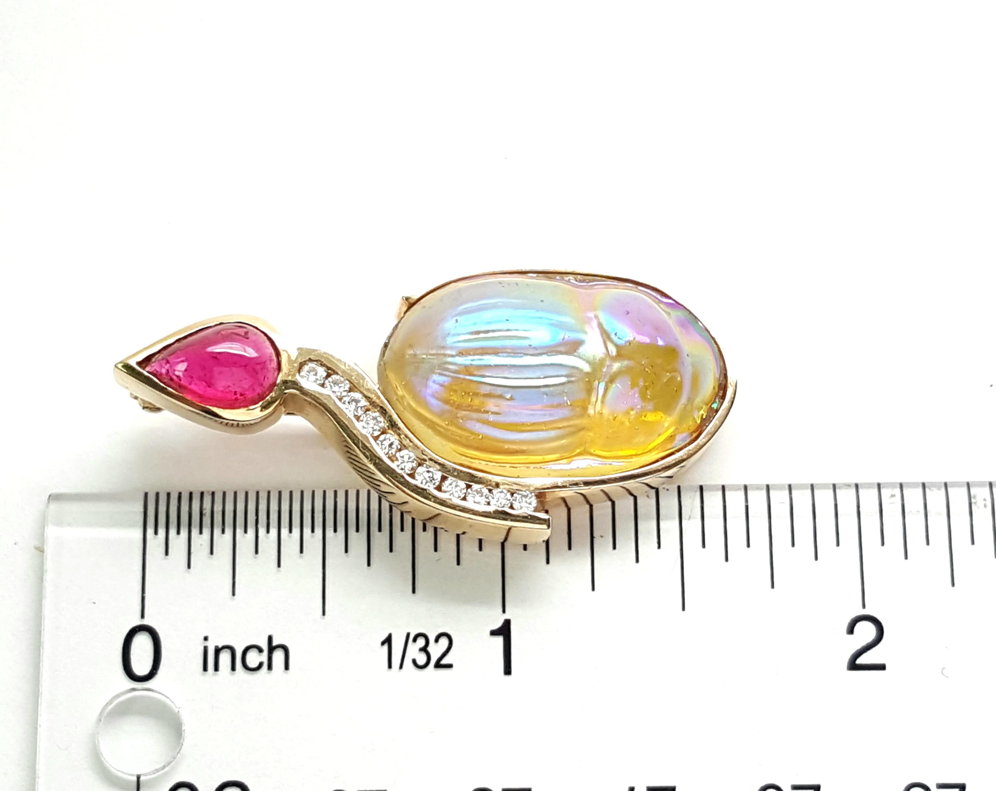 Maerk Loren Broche en or jaune 14 carats avec tourmaline rose et diamants en vente 1