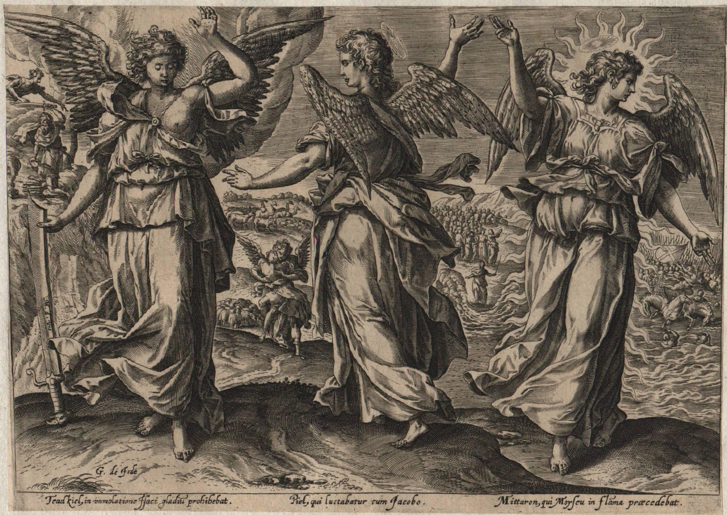 Angels - Framed Set of 2 Engravings - Old Master Engraving after Maerten de Vos - Print by Maerten De Vos