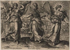 Angels – gerahmtes Set aus 2 Gravuren – Gravuren alter Meister nach Maerten de Vos