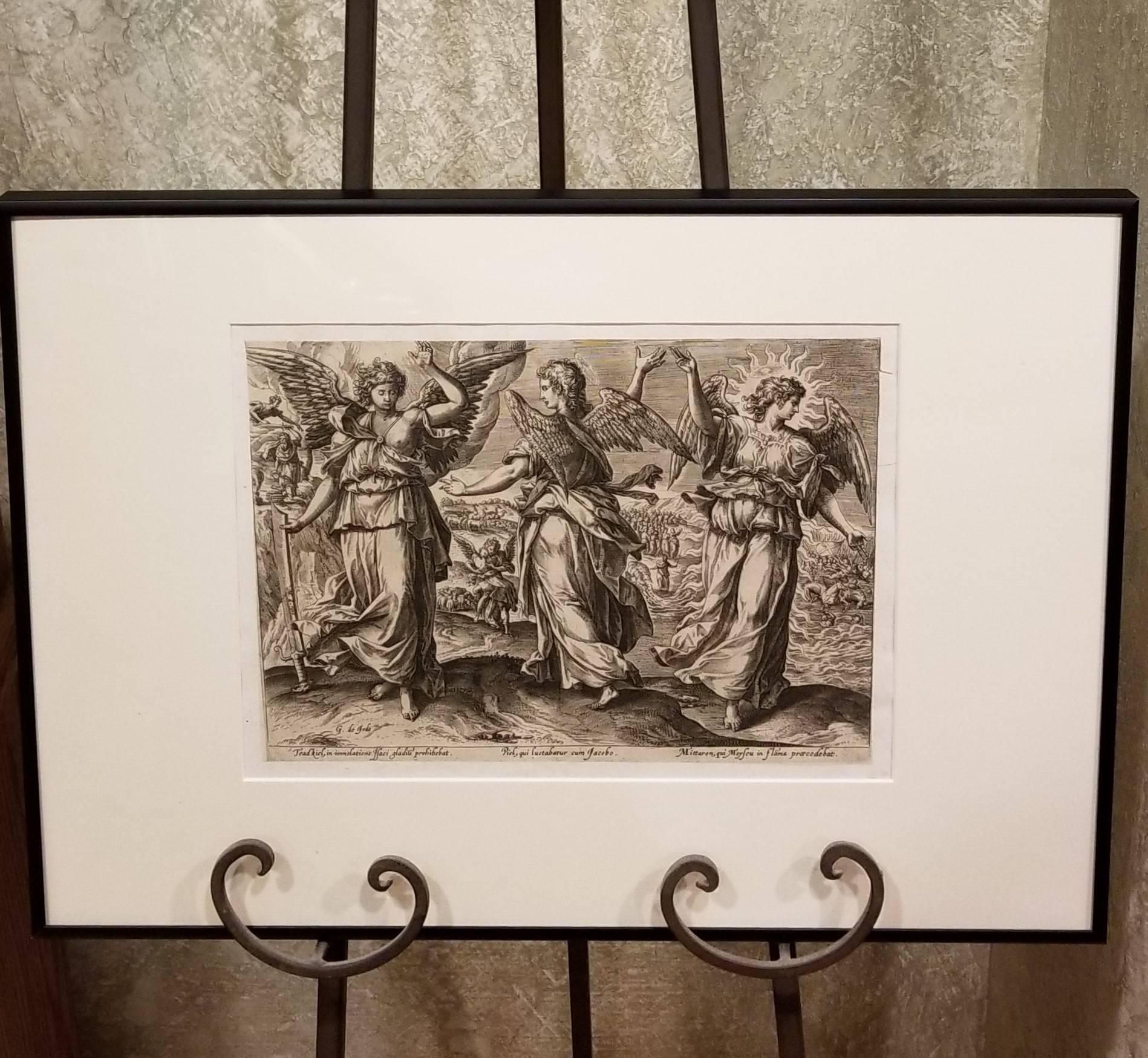 Angels - Framed Set of 2 Engravings - Old Master Engraving after Maerten de Vos 1