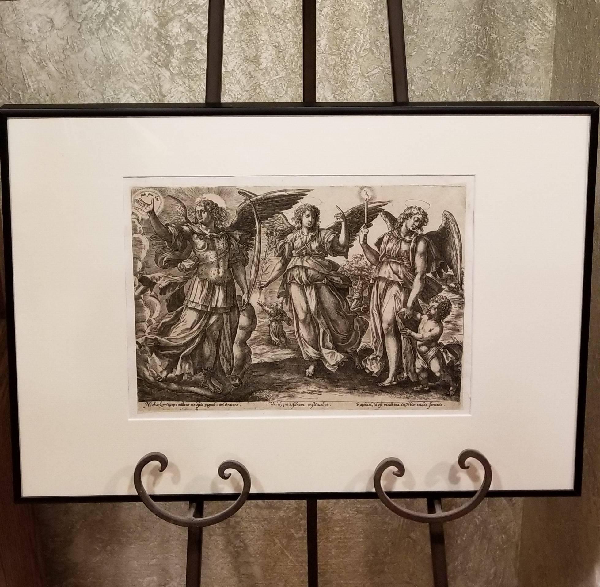 Angels - Framed Set of 2 Engravings - Old Master Engraving after Maerten de Vos 2