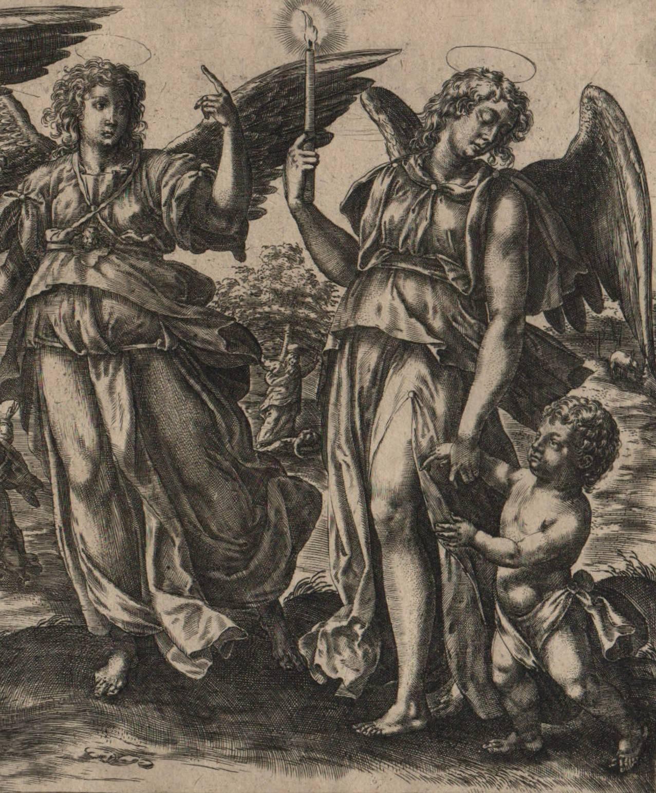 Angels - Framed Set of 2 Engravings - Old Master Engraving after Maerten de Vos 4
