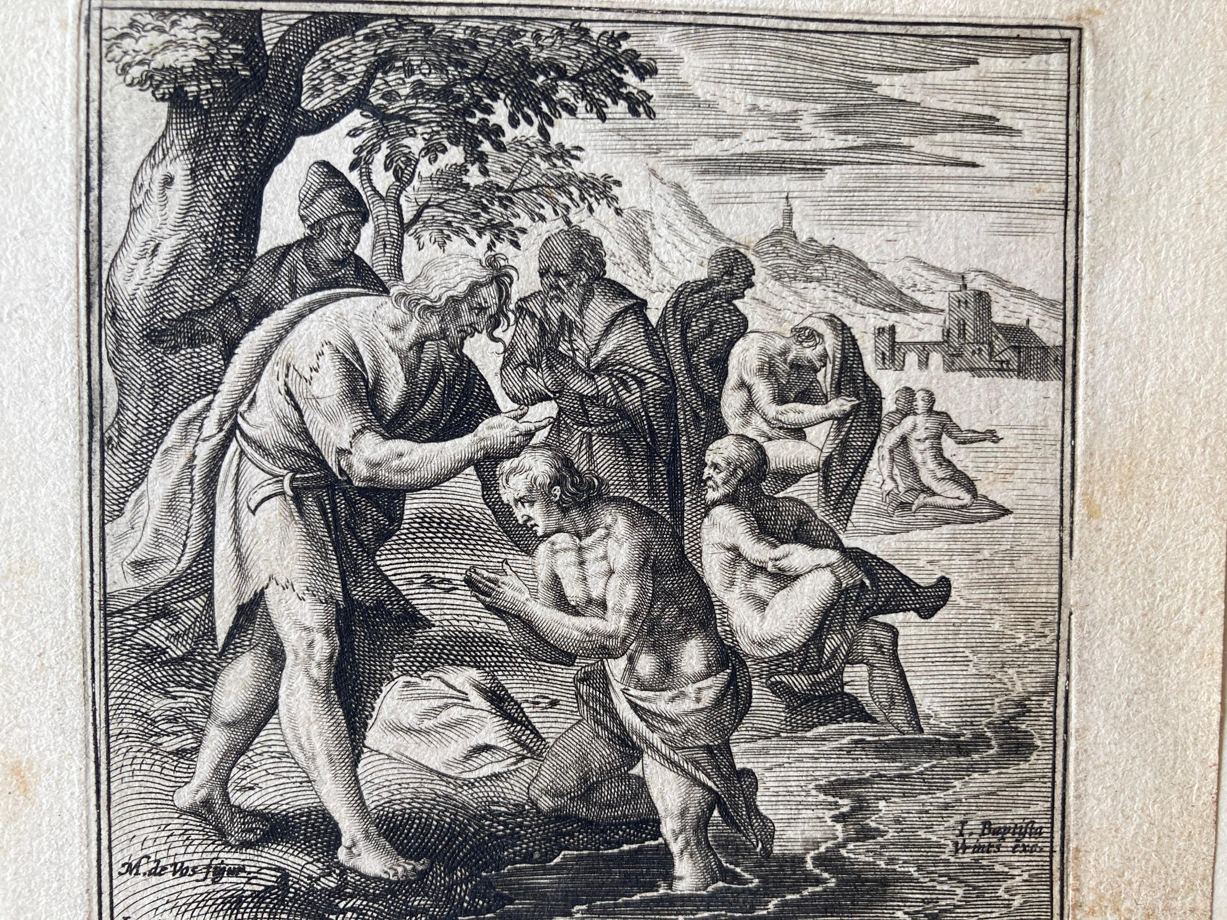 De Vos, Baptista Vrints, Baptismus, Kupferstich – Print von Maerten De Vos