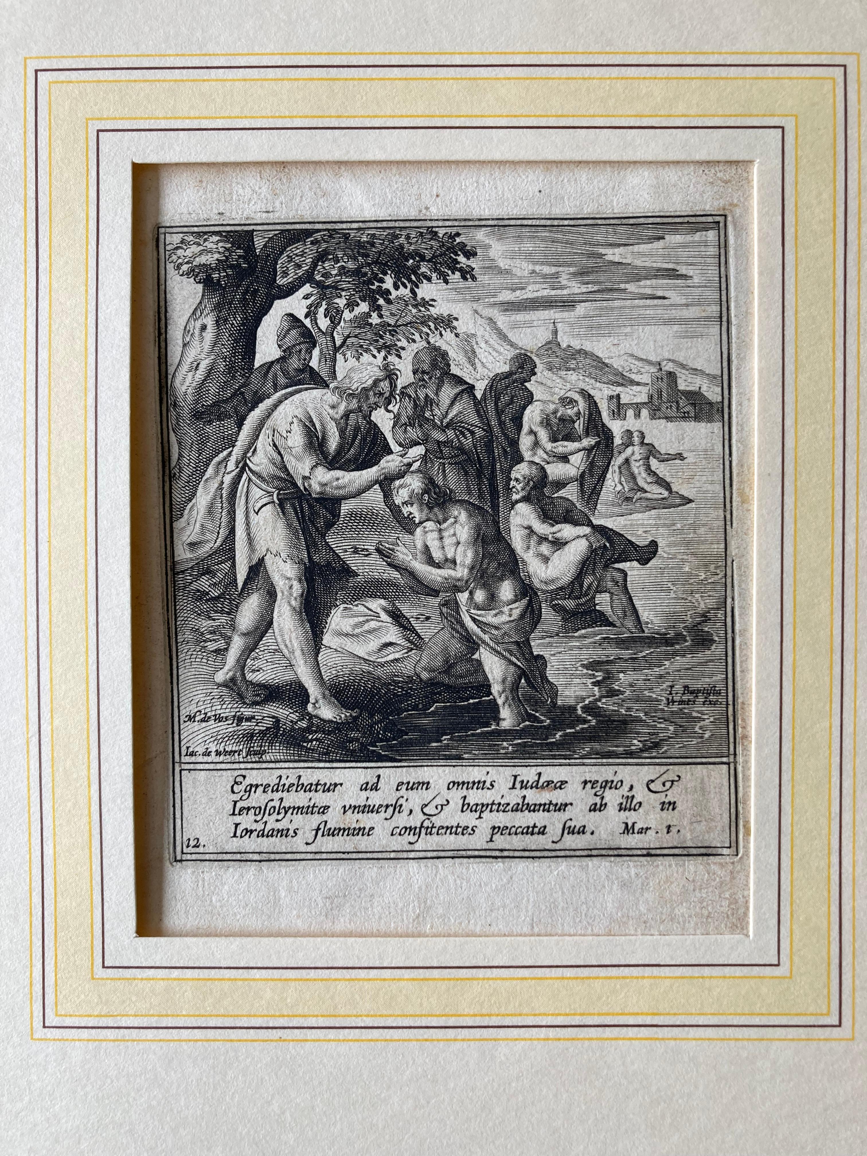 Maerten De Vos, Baptista Vrints, Christ Baptism, Engraving, Old Master For Sale 1