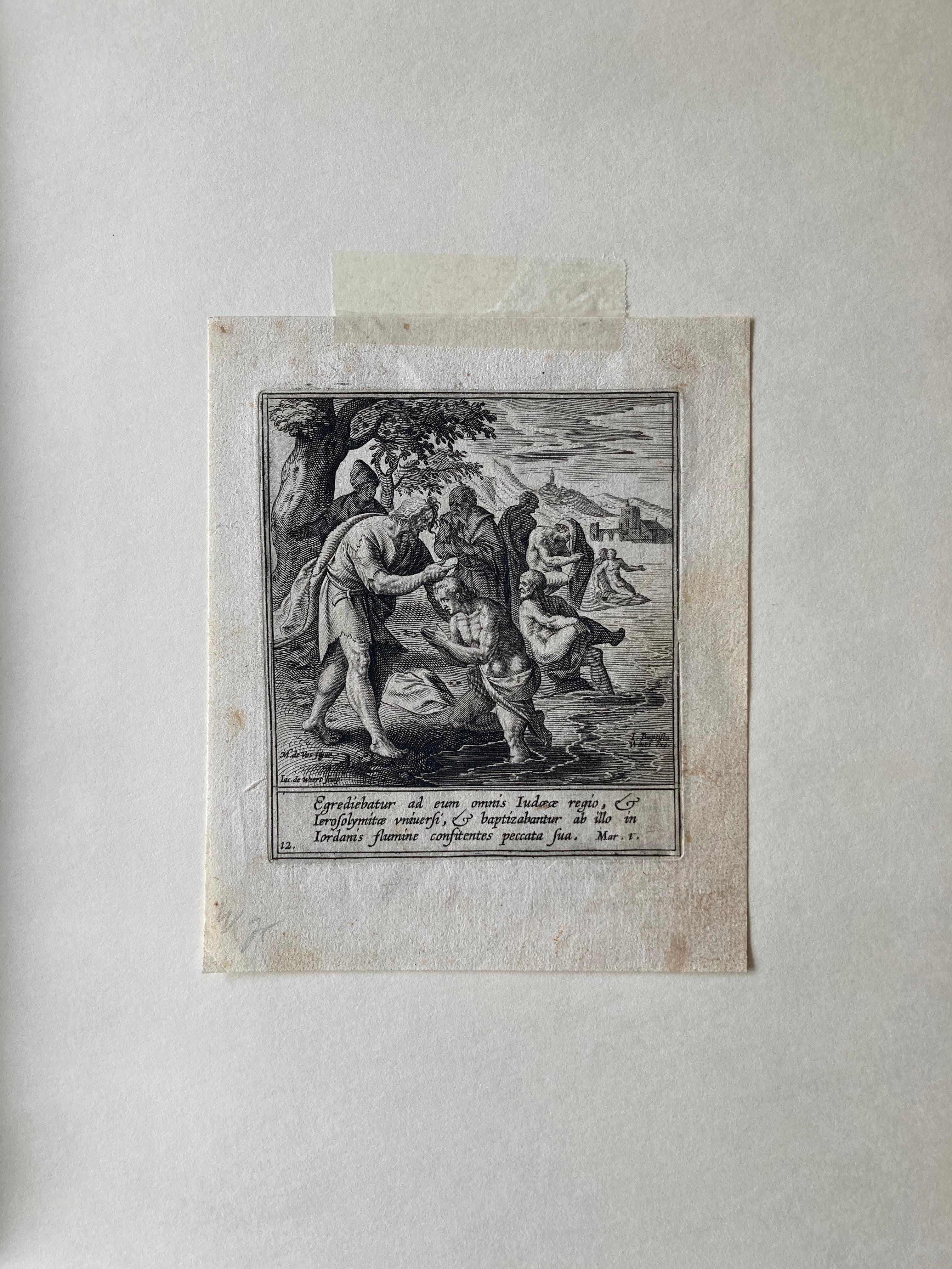 Maerten De Vos, Baptista Vrints, Christ Baptism, Engraving, Old Master For Sale 2