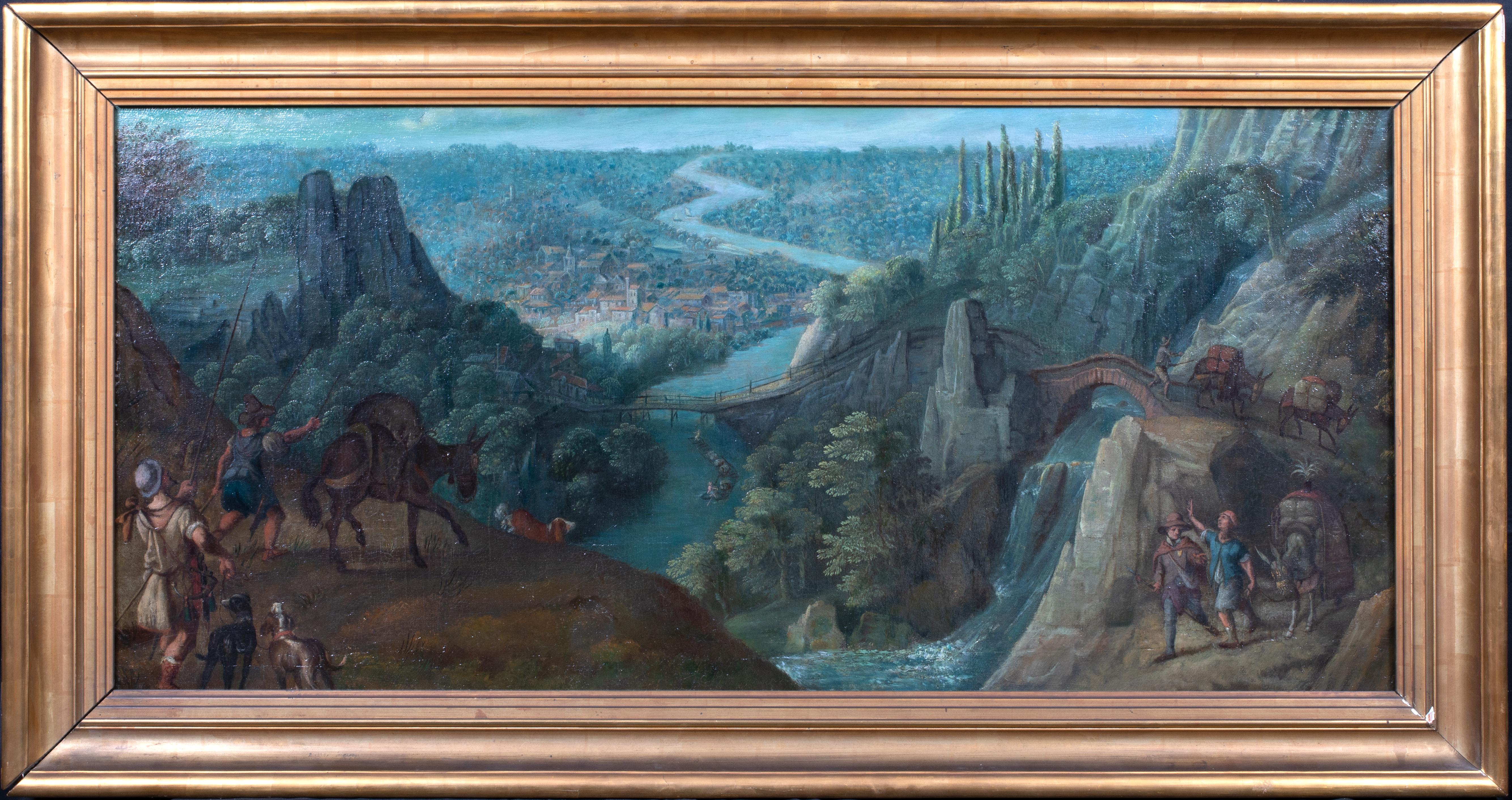 Travellers In A Mountain River Landscape, 17th Century - Painting by Maerten RYCKAERT