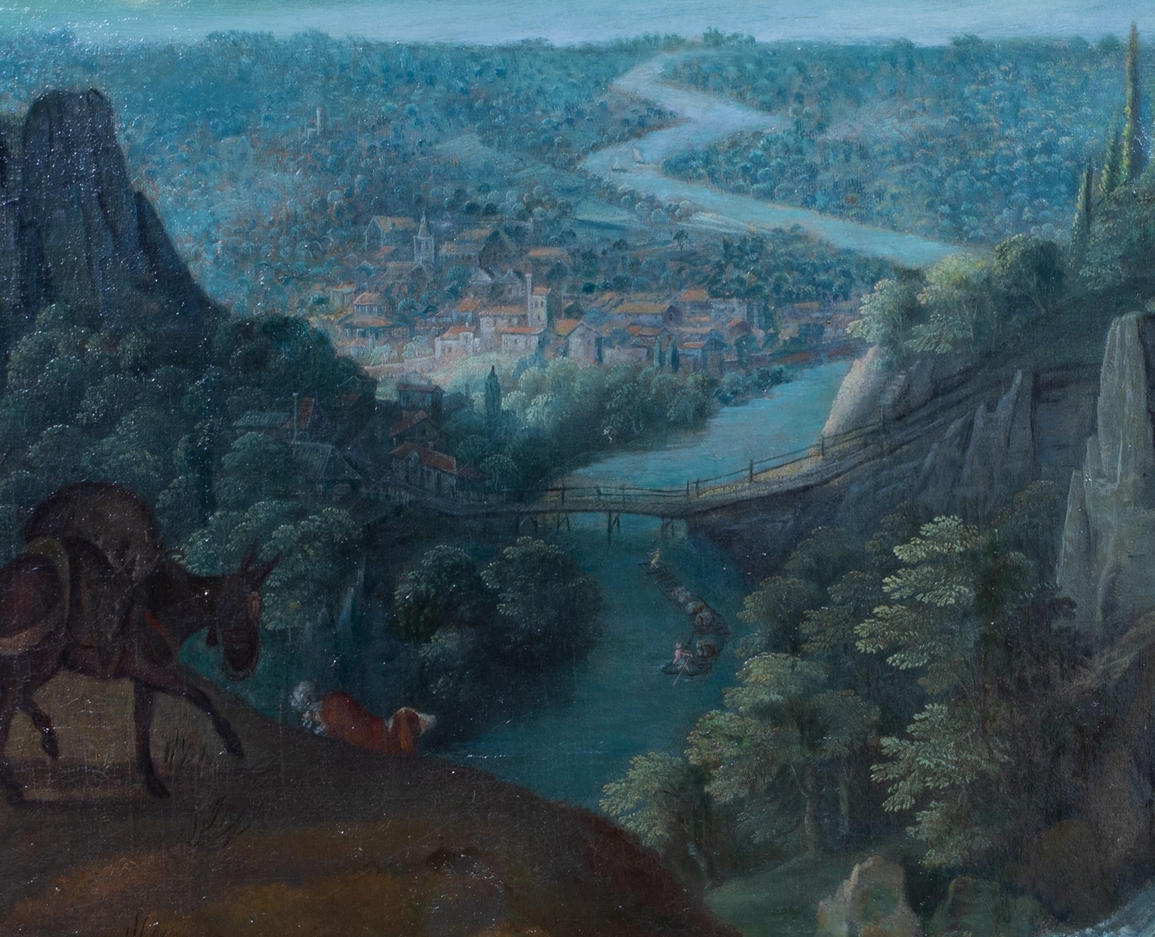 Travellers In A Mountain River Landscape, 17th Century - Black Landscape Painting by Maerten RYCKAERT