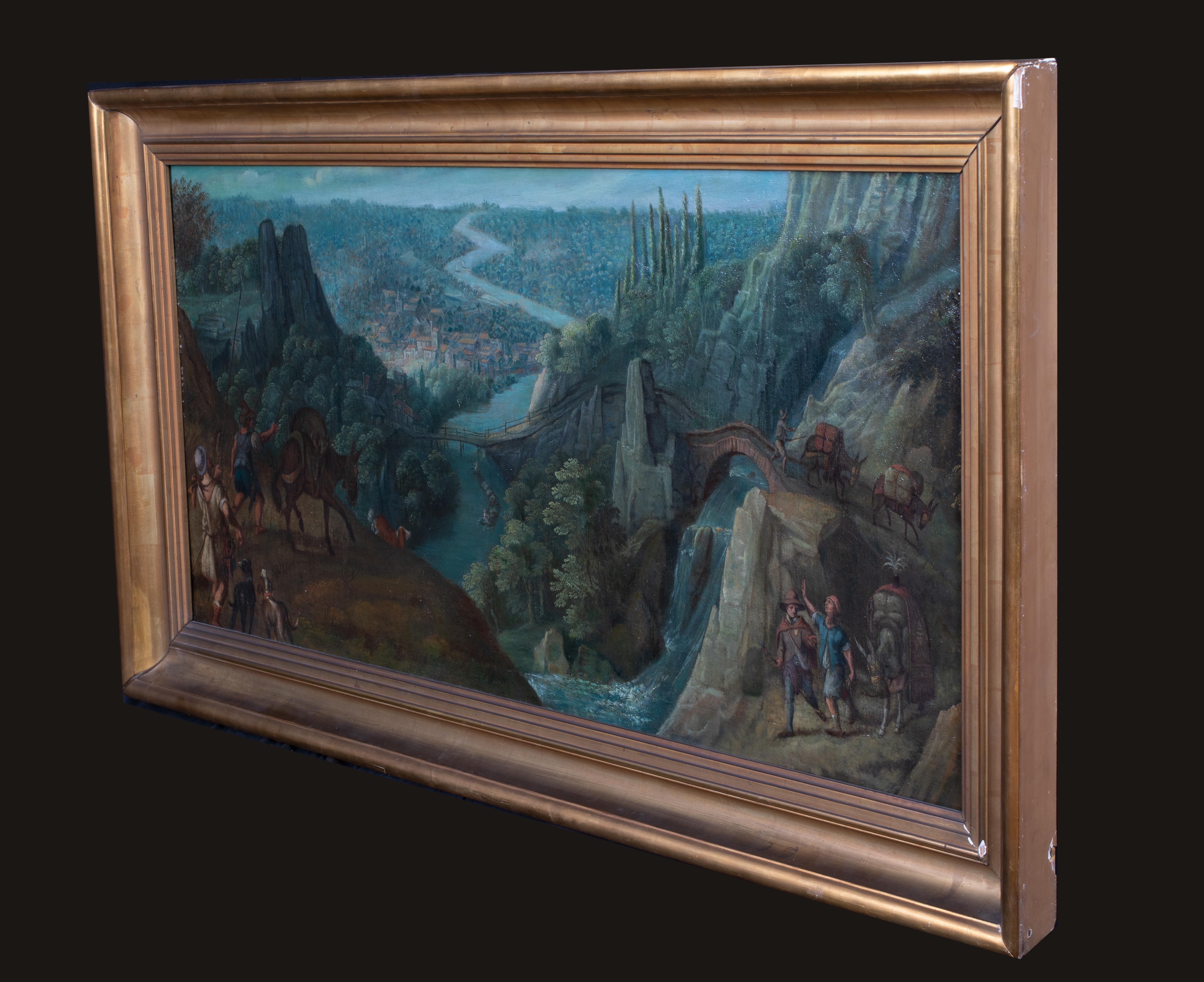 Travellers In A Mountain River Landscape, 17th Century For Sale 1