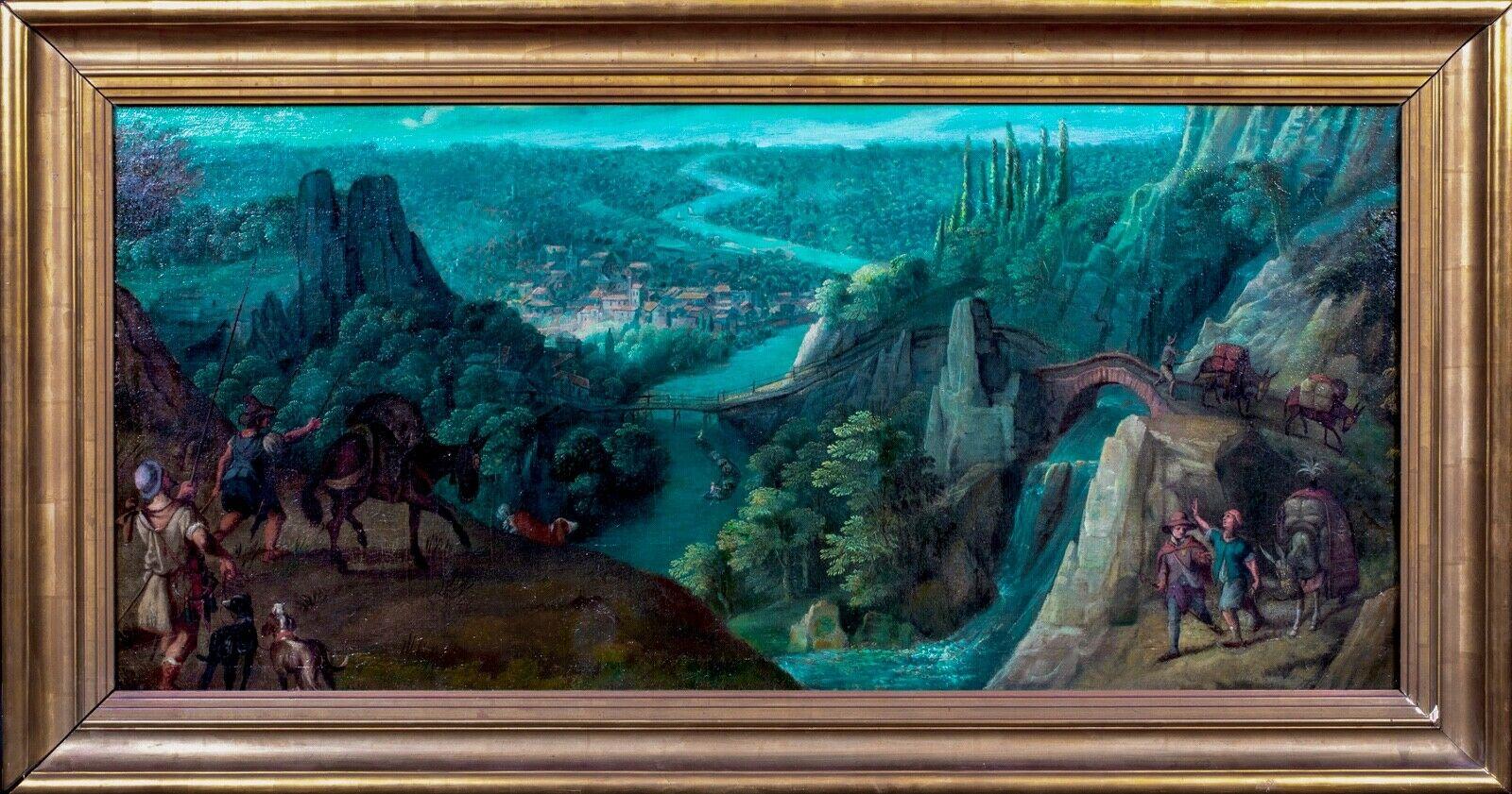 Travellers In A Mountain River Landscape, 17th Century 

Studio of Maerten RYCKAERT (1587-1631)

Fine large 17th Century Flemish mountain river landscape with travellers, oil on canvas. Excellent quality and condition circa 1620 Italianate carpaccio