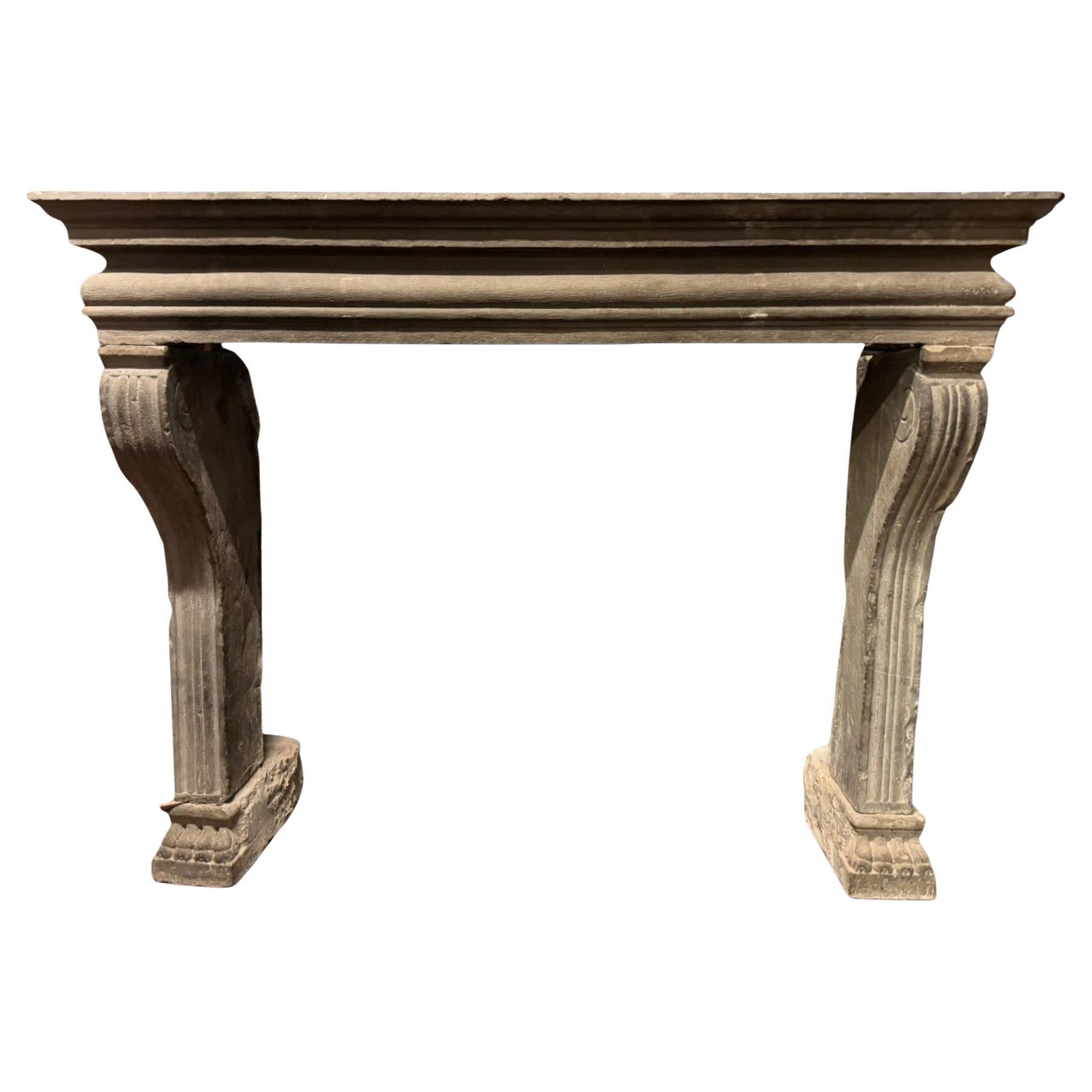Majestic and large chimney mantle  in pietra Serena, italy For Sale