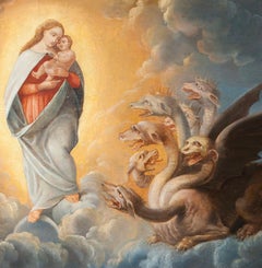 16th Century by Neapolitan Maestro Vision of Saint John in Patmos Oil on Panel