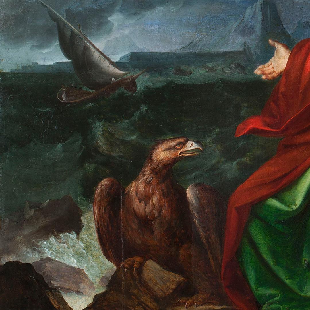 XVIe siècle par un maestro napolitain Vision de Saint John à Patmos Huile sur panneau en vente 1