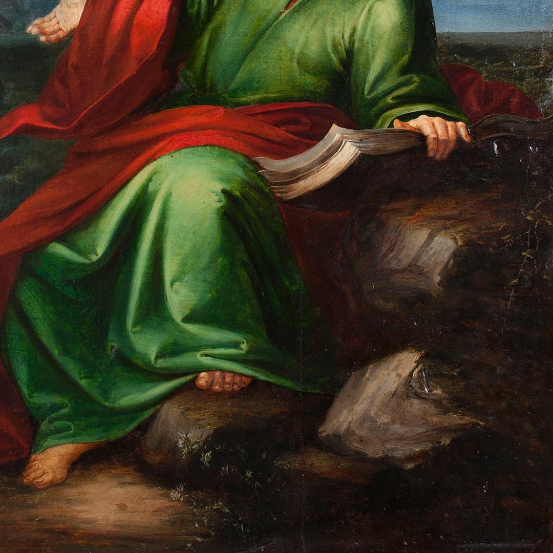 XVIe siècle par un maestro napolitain Vision de Saint John à Patmos Huile sur panneau en vente 2