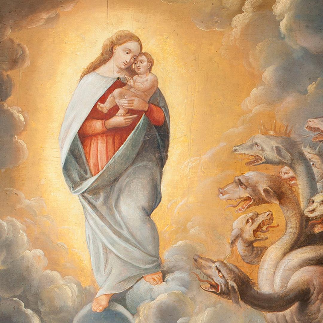 XVIe siècle par un maestro napolitain Vision de Saint John à Patmos Huile sur panneau en vente 4