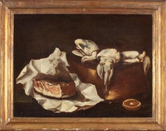 17th Century by Neapolitan Maestro Still Life with Cuttlefish Oil on Canvas