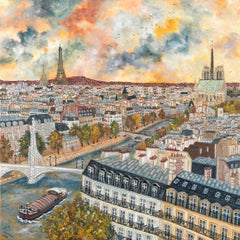 Dall'isola alla Eiffel II - Paesaggio Beige Marrone Bianco Giallo Blu Grigio