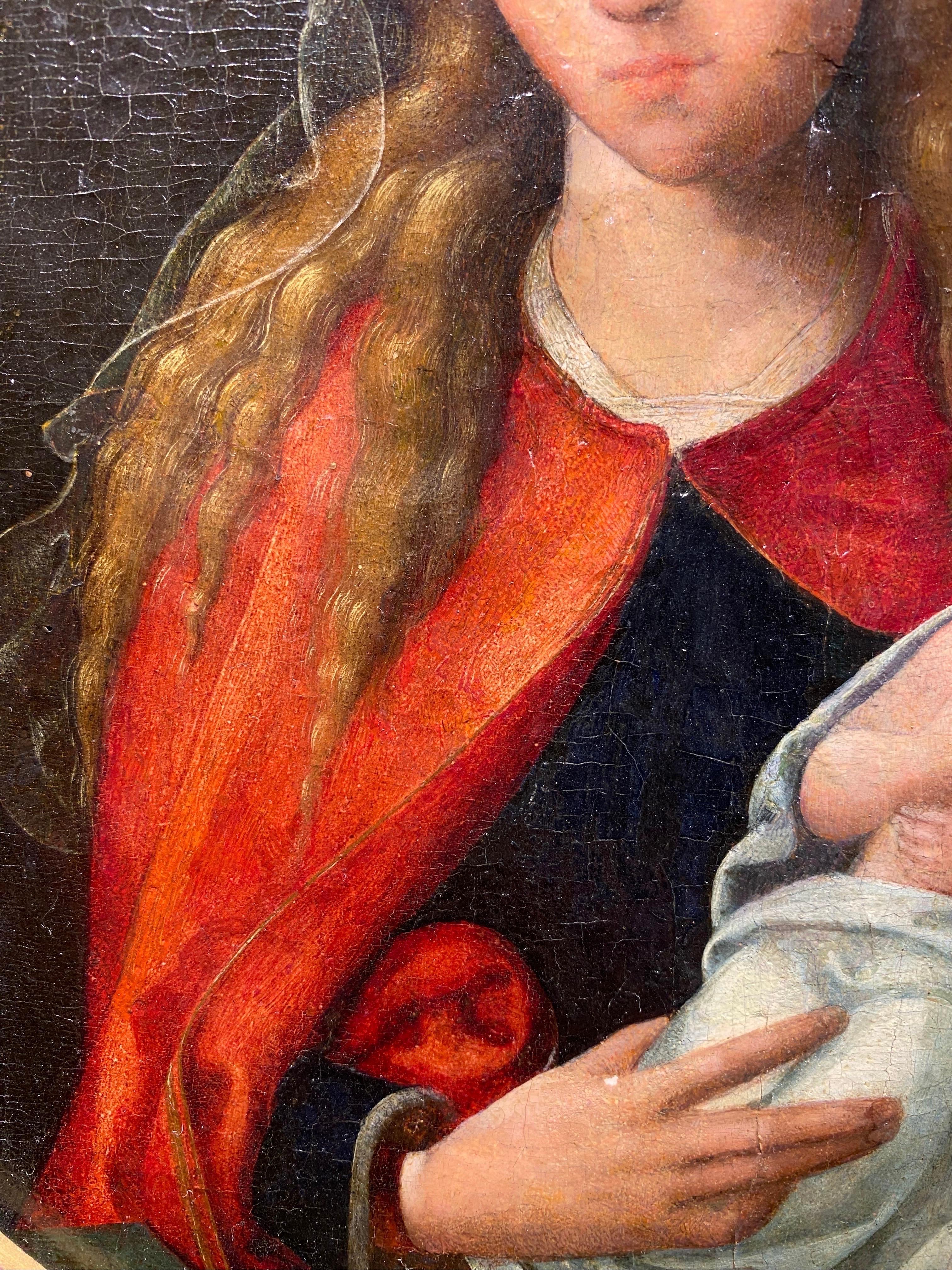 16 century
Virgin and child - Black Portrait Painting by Maestro de las medias figuras