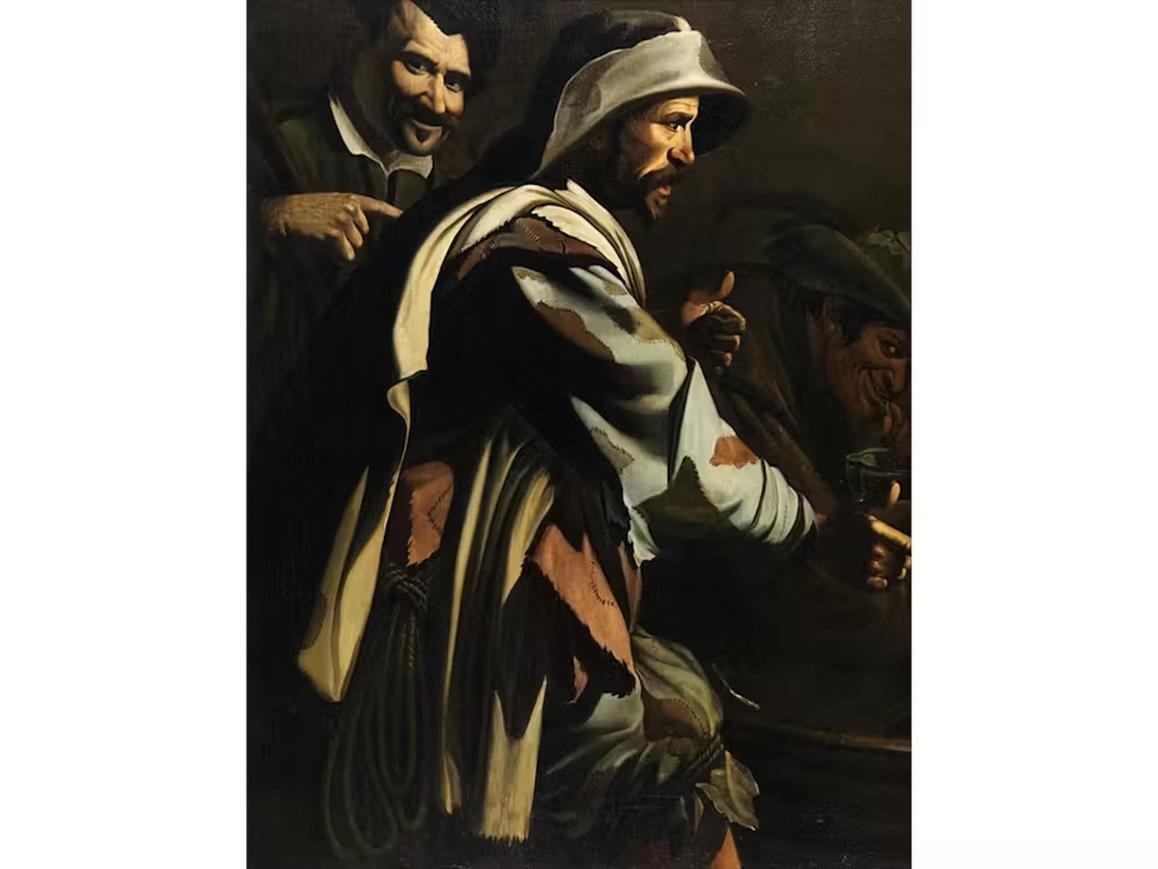 17th Century Maestro della Flagellazione di Cesena Morra players Oil on canvas For Sale 4