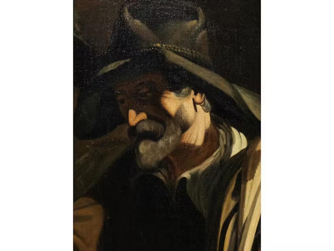 17th Century Maestro della Flagellazione di Cesena Morra players Oil on canvas For Sale 5