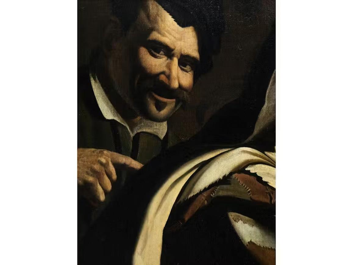 17th Century Maestro della Flagellazione di Cesena Morra players Oil on canvas For Sale 6