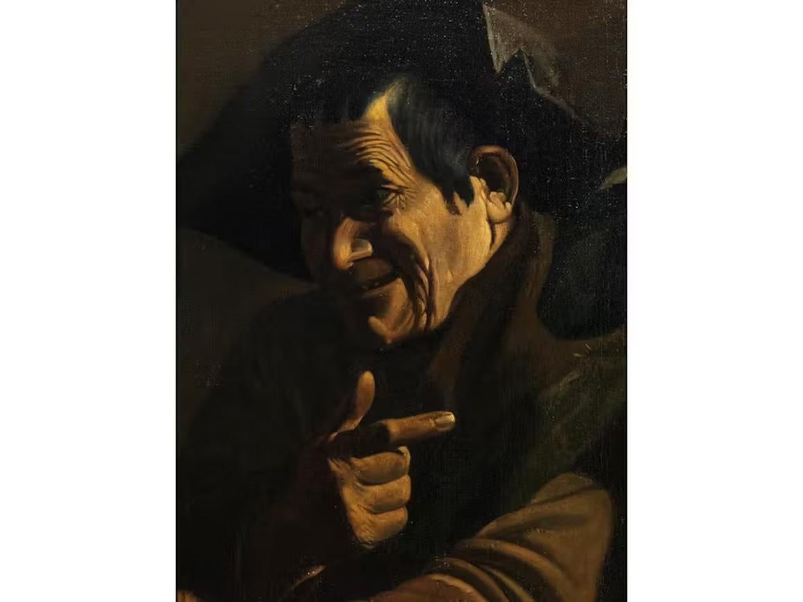 17th Century Maestro della Flagellazione di Cesena Morra players Oil on canvas For Sale 8