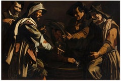 17th Century Maestro della Flagellazione di Cesena Morra players Oil on canvas