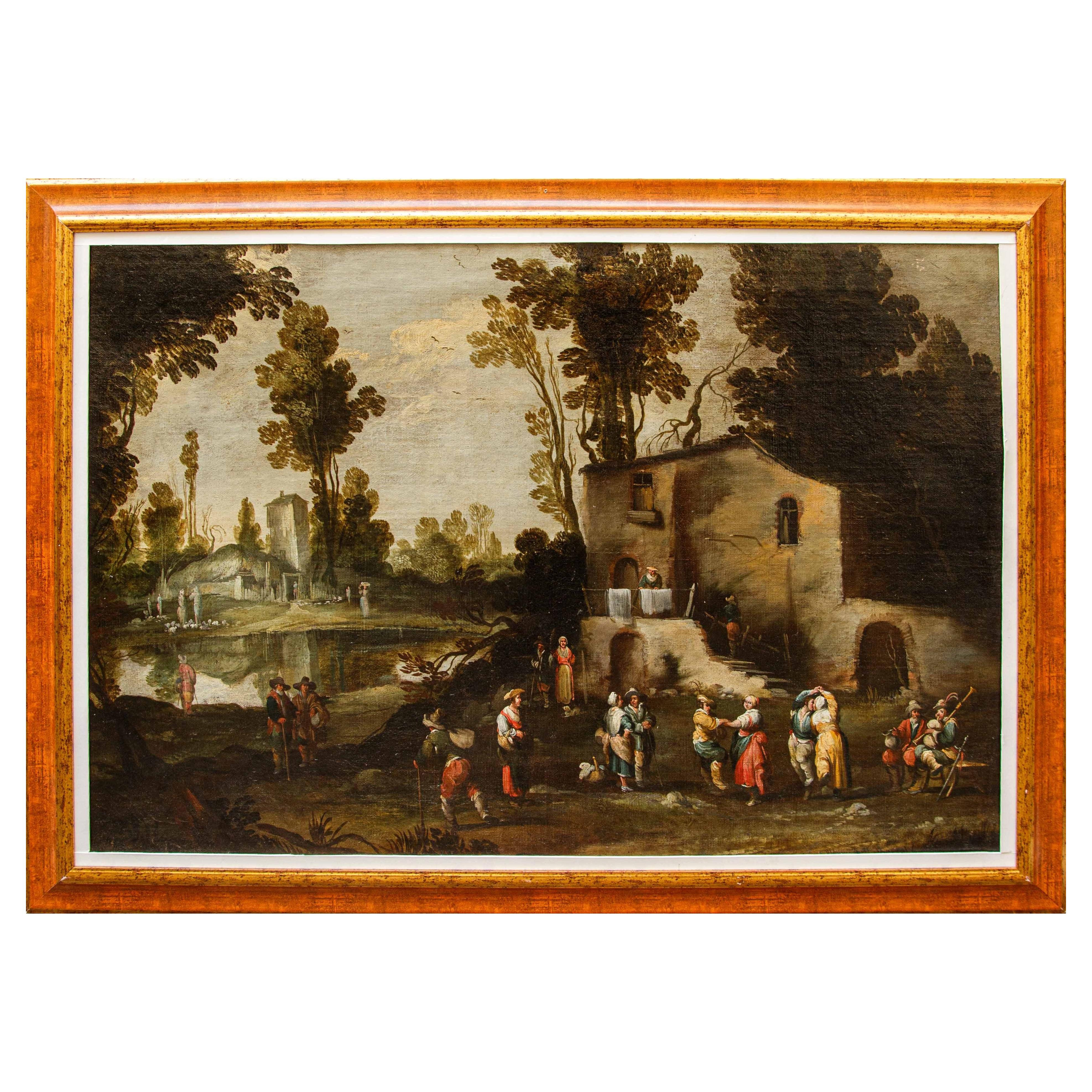 Master of the Ligurian School, Rural Landscape with Figures For Sale