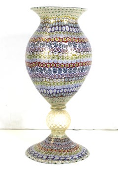 Maestro Imperio Rossi Vaso Monumentale in Vetro di Murano Italiano Millefiori