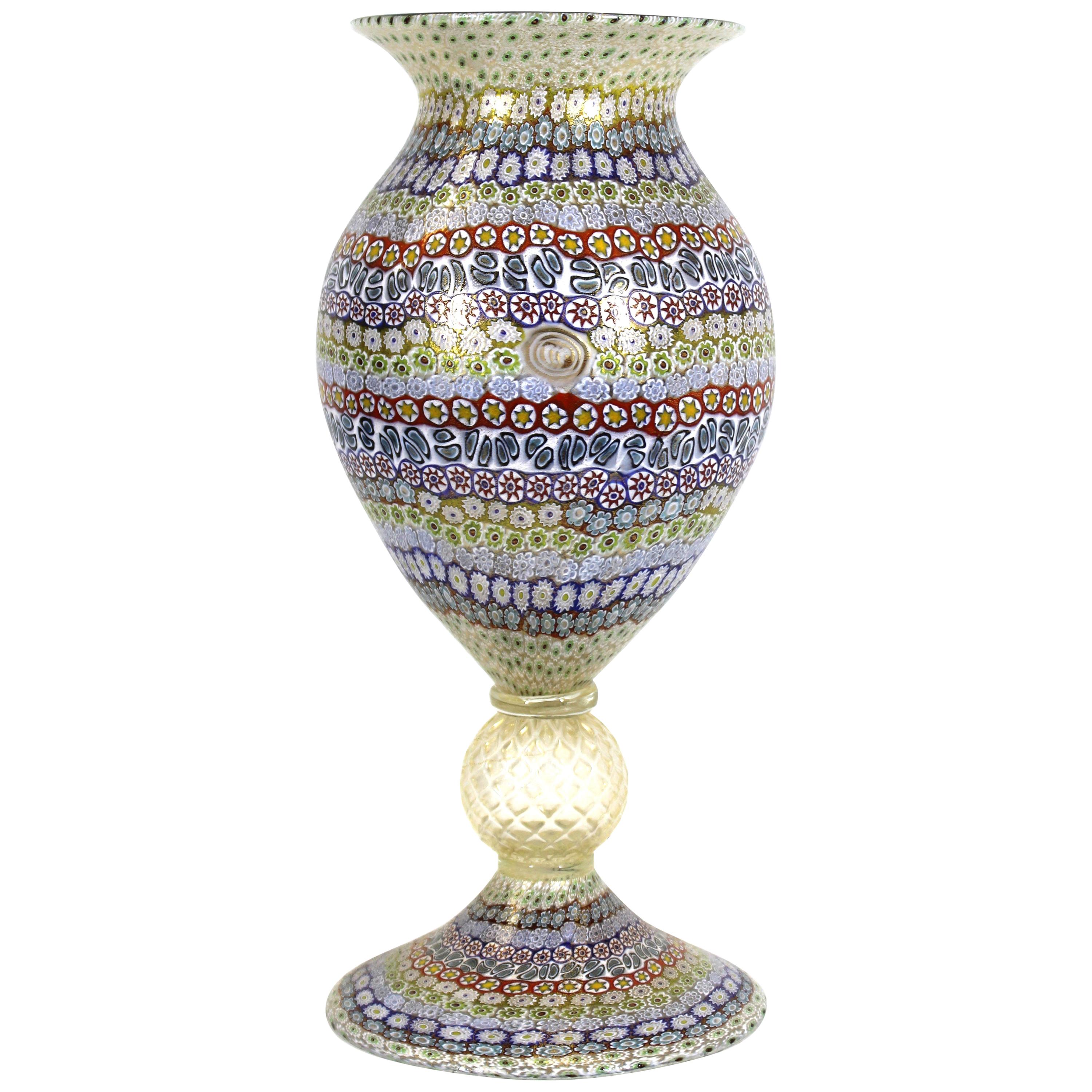Maestro Imperio Rossi Italian Murano Glass Millefiori Monumental Vase For Sale