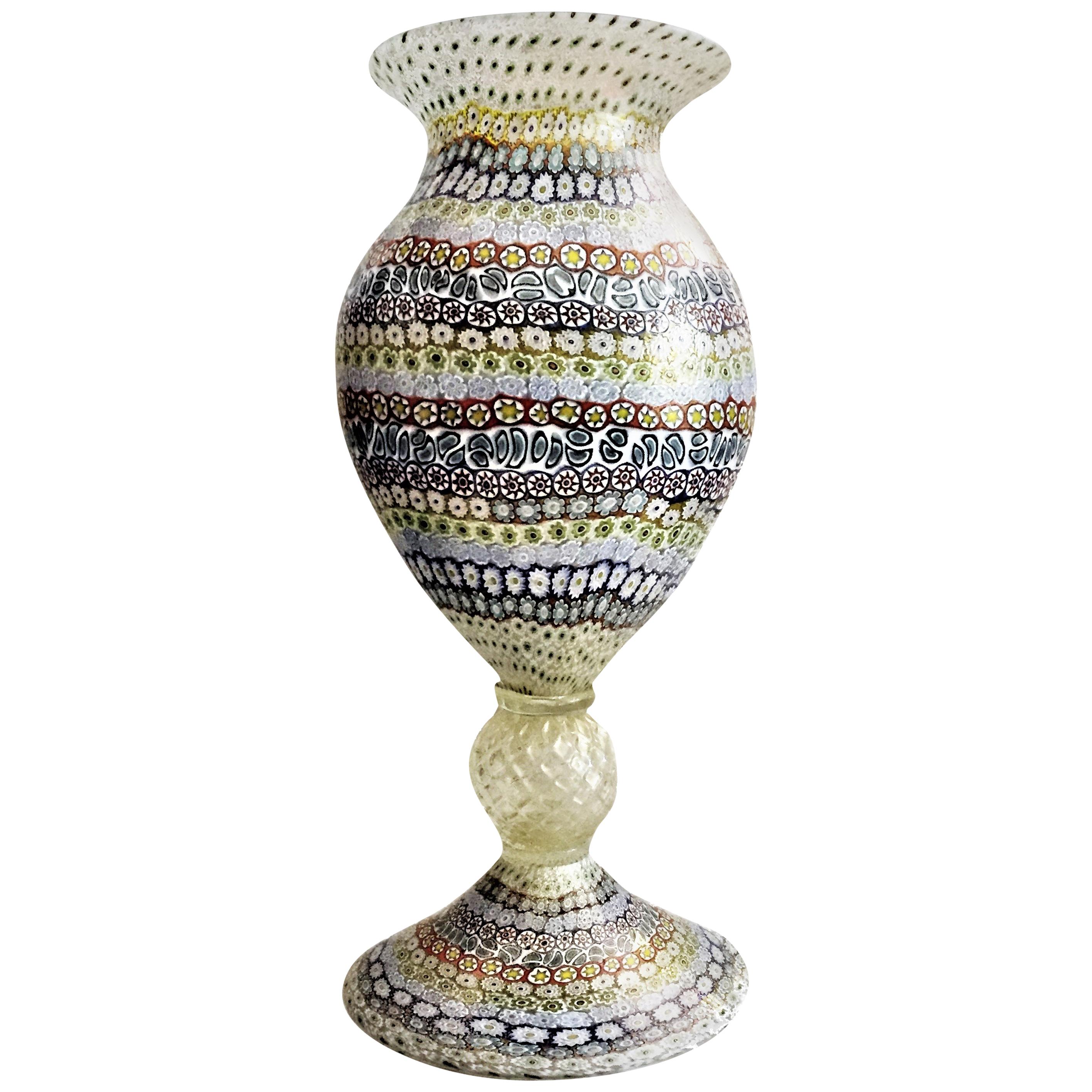 Maestro Imperio Rossi, Vintage Murano Millefiori Art Glass Vase, 20th Century For Sale