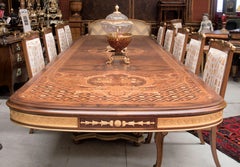 Maestuozo French inlaid wood dining table plus 10 versailles chairs