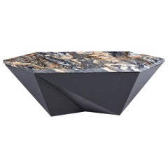 Maeve Coffee Table, Wood with Marble Top Modern and Minimalist Mid Table