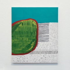 "Chum Line" 2025 olio e acrilico su tela 24 x 20 pollici.