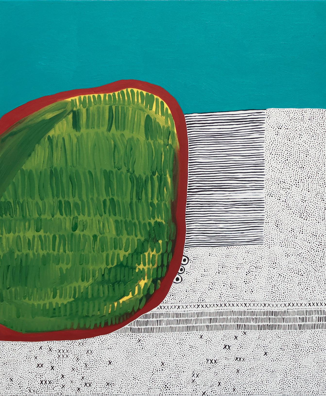 Abstract Painting di Maeve D'Arcy - "Chum Line" 2025 olio e acrilico su tela 24 x 20 pollici.
