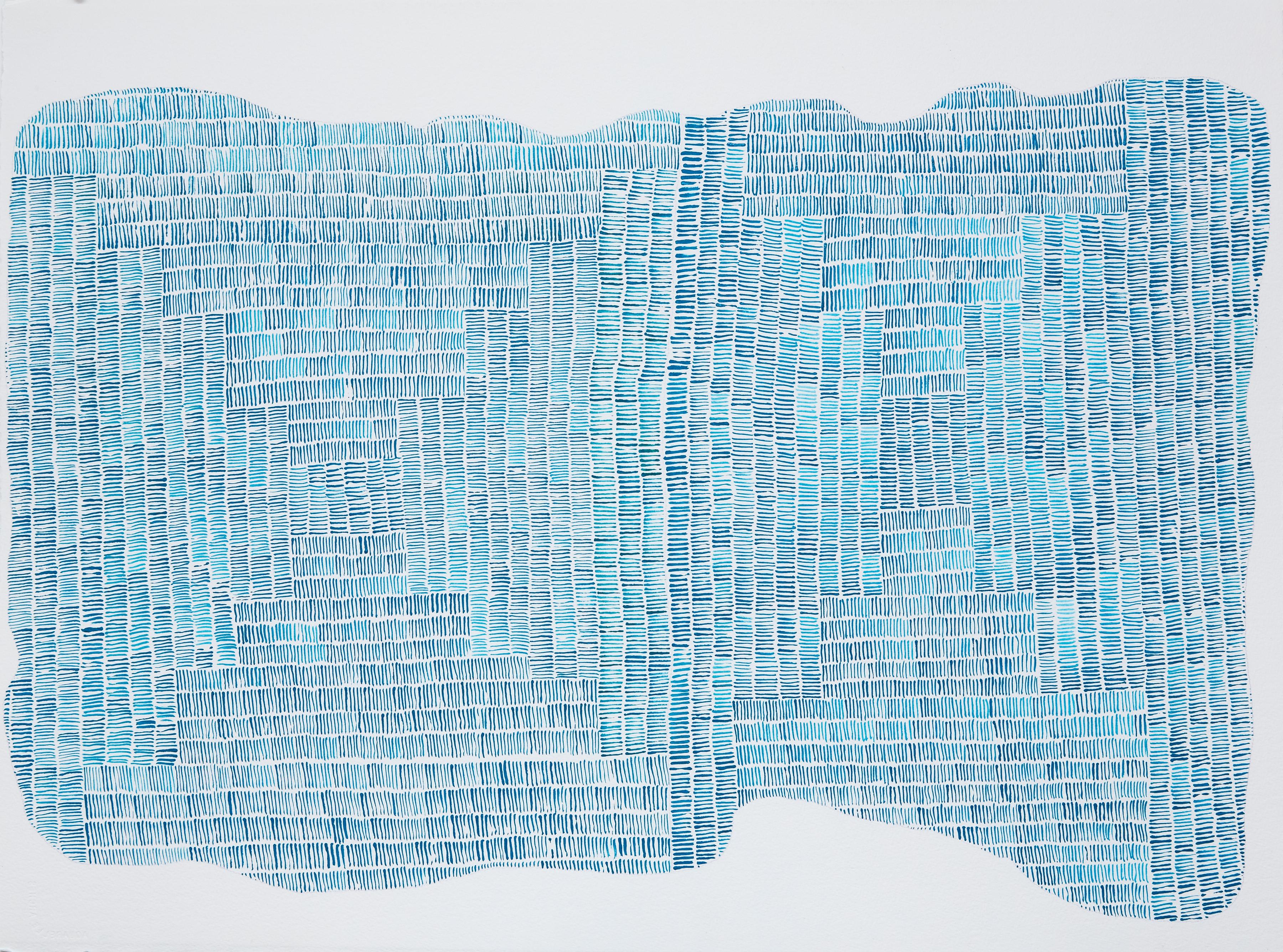 Maeve D'Arcy
Skintimate, 2022
acryl auf Papier
22 x 30 Zoll.
(dar069)

Dieses zeitgenössische abstrakte Acrylgemälde auf Papier zeichnet sich durch filigrane Markierungen in linearen Formationen in Blautönen aus. Derzeit erhältlich bei Kathryn