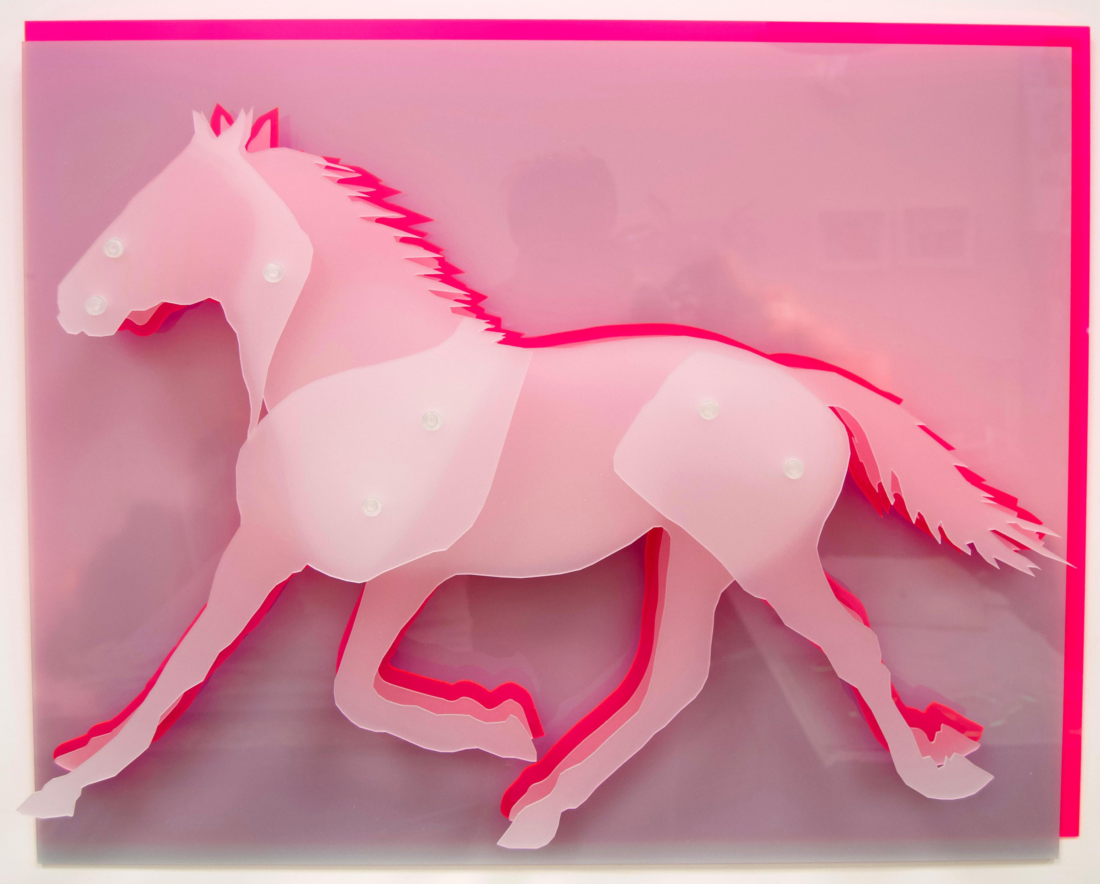 Maeve Eichelberger Figurative Sculpture - "Electric Pony 2" -  frosted and fluorescent acrylic