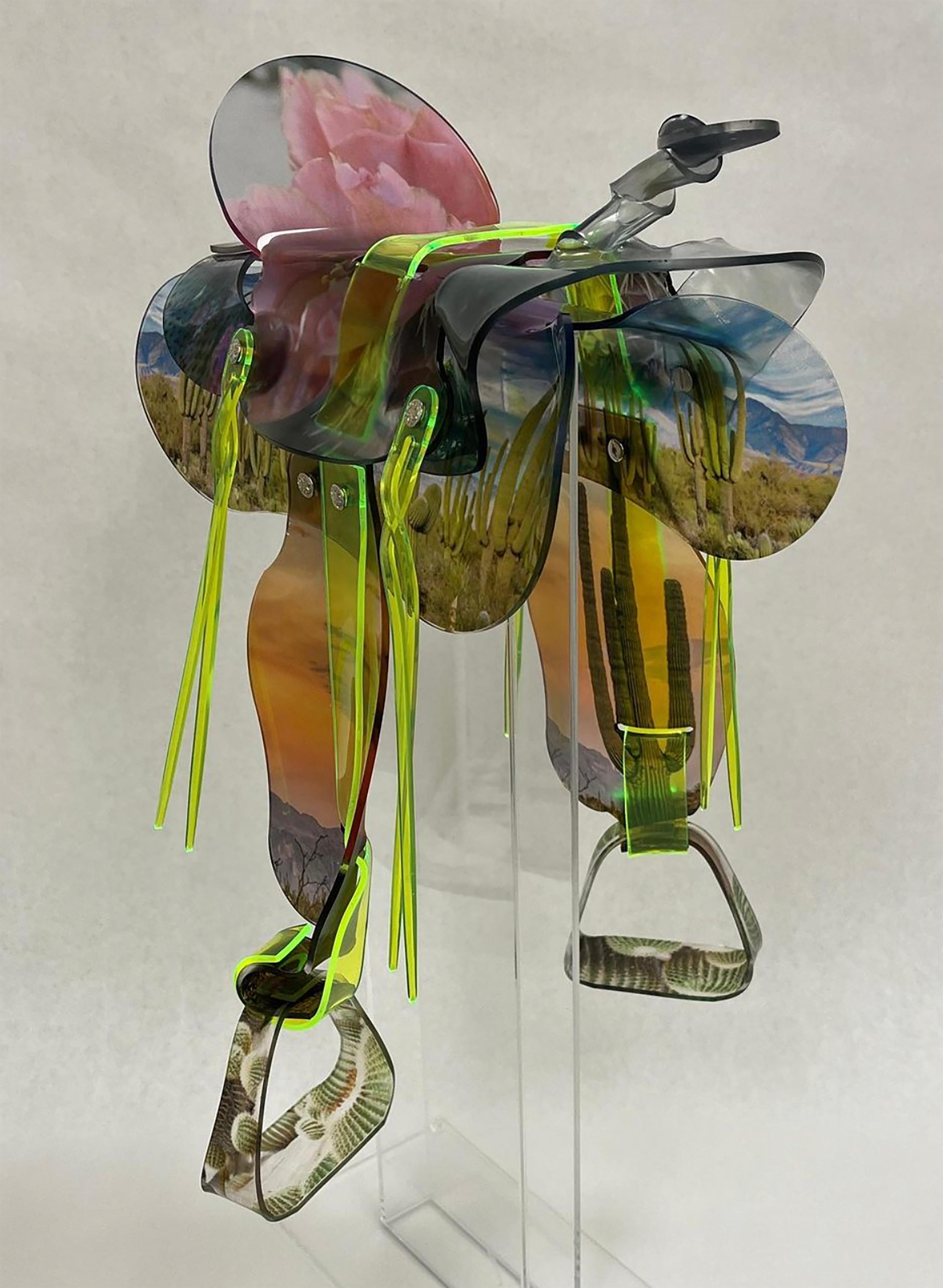 Maeve Eichelberger Figurative Sculpture - "The Neon Desert" - UV inks printed on neon acrylic- hand formed