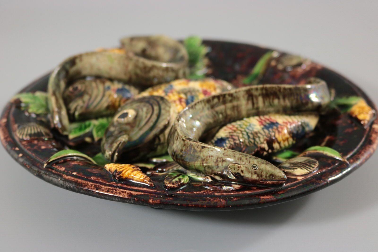 Portuguese Mafra Palissy Majolica Fishes and Eels Wall Plate For Sale