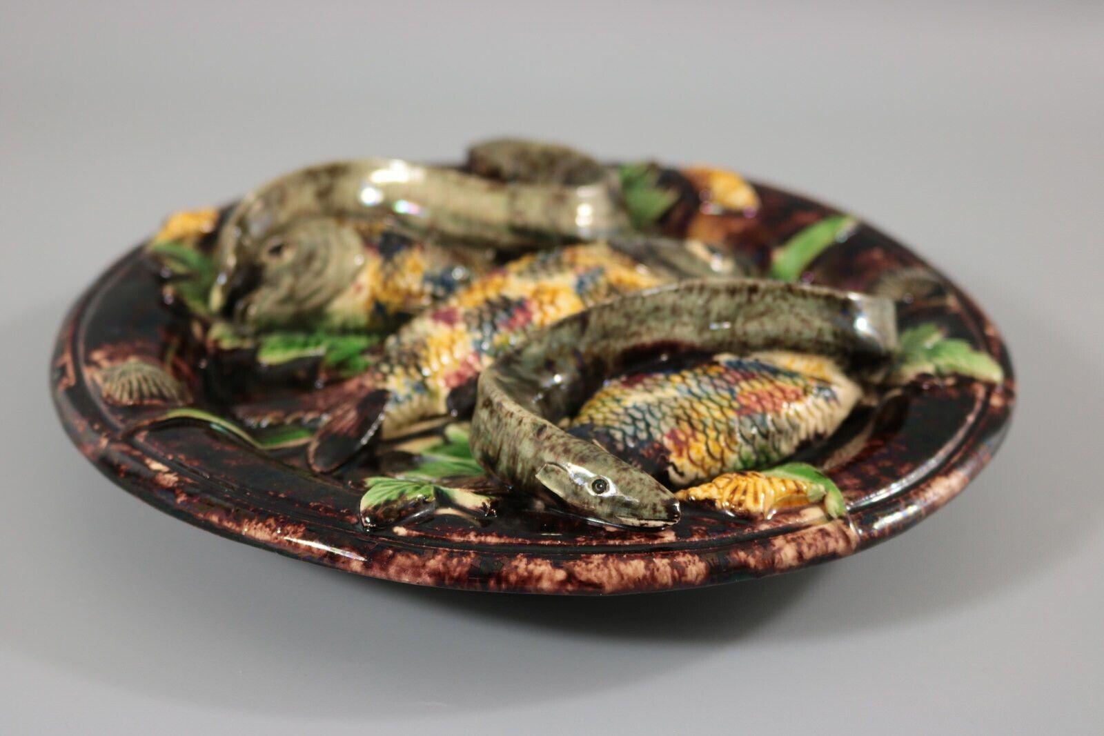 19th Century Mafra Palissy Majolica Fishes and Eels Wall Plate For Sale