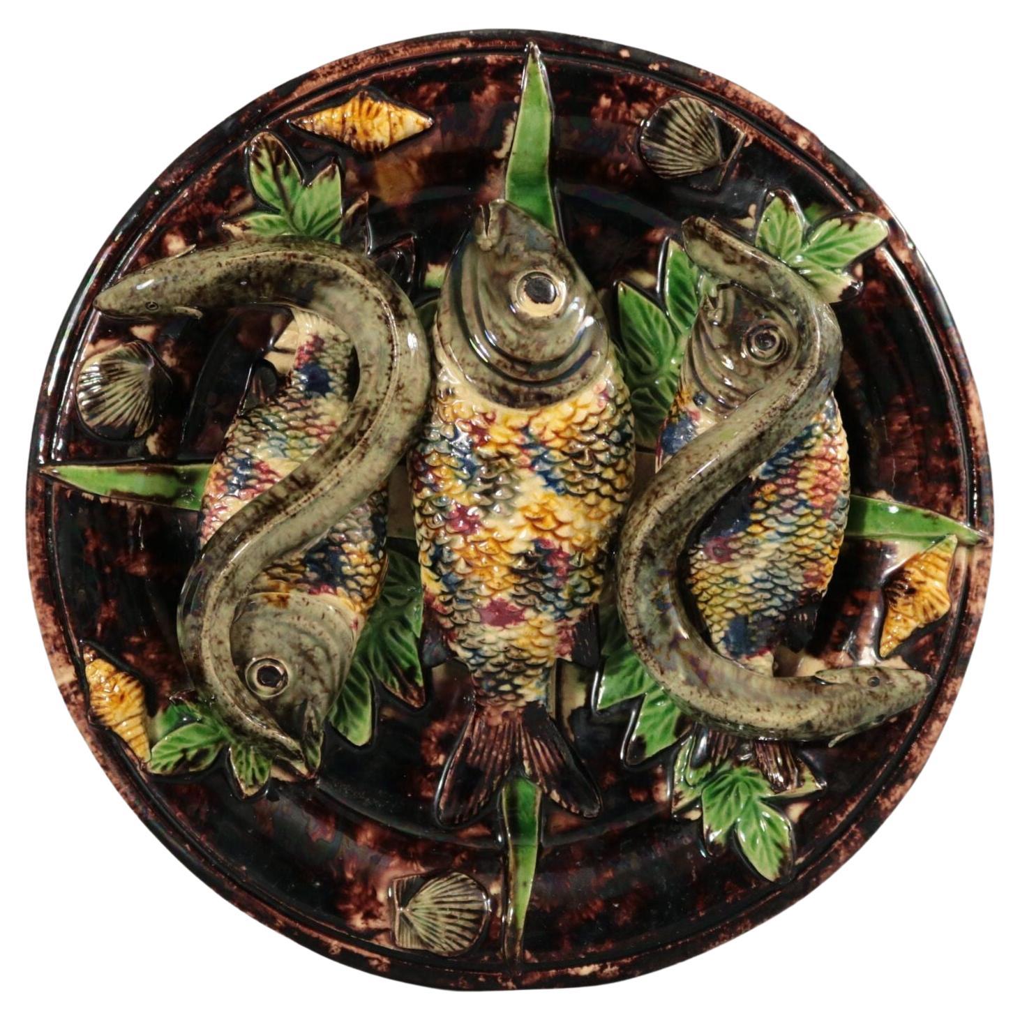 Mafra Palissy Majolica Fishes and Eels Wall Plate For Sale