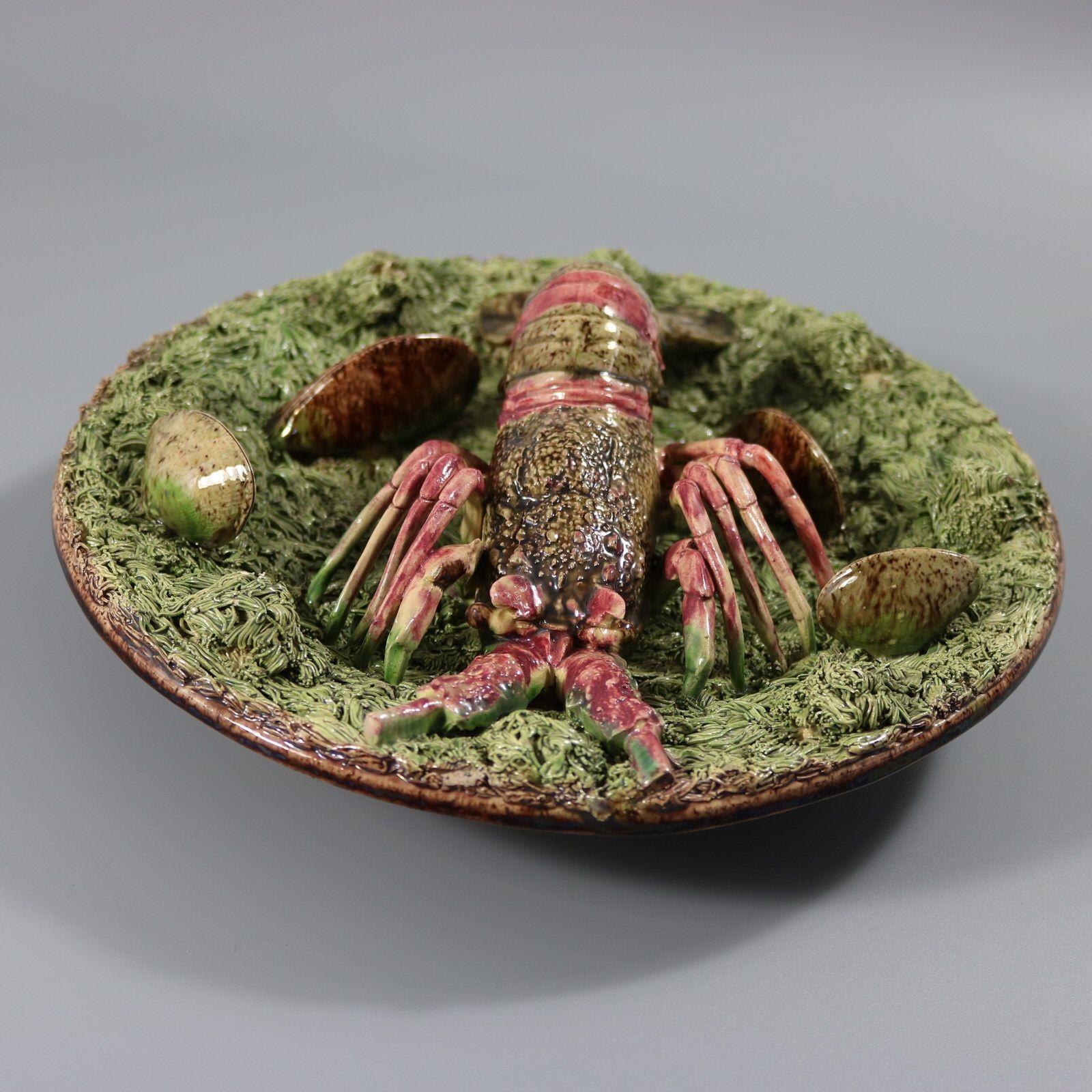 Mafra Palissy Majolica Lobster Plate In Good Condition For Sale In Chelmsford, Essex
